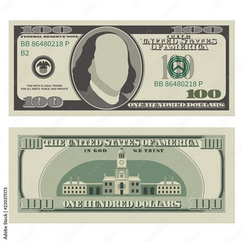 Vecteur Stock One Hundred Dollar Bill Dollars Banknote Front And Reverse Side Vector