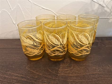 Libbey Amber Golden Harvest Juice Glasses Set Of 6 Vintage Etsy Canada