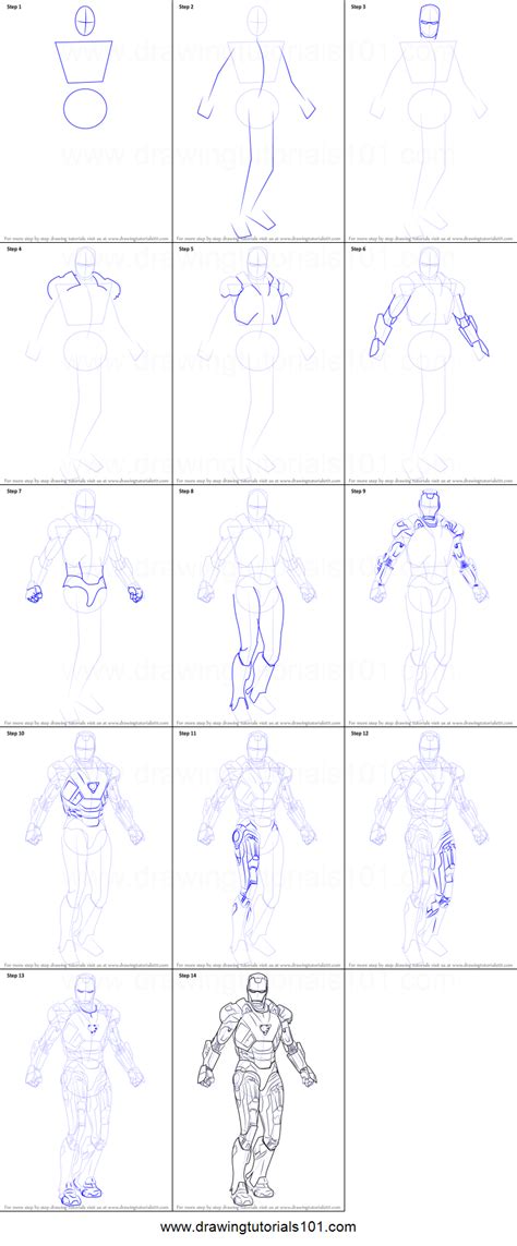Mark off the width and height of the picture. How to Draw Iron Man printable step by step drawing sheet ...