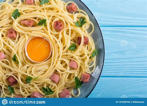Itslian Pasta Carbonara With Sausage And Egg Stock Photo Image Of