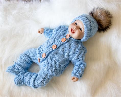 Baby Boy Coming Home Outfit Blue Outfit Knitted Baby Clothes Newborn
