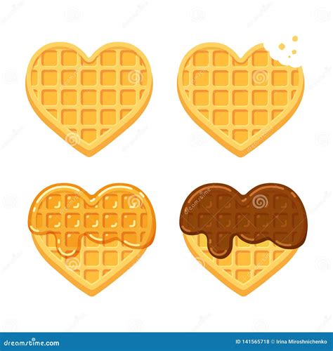 Heart Shaped Waffles Stock Vector Illustration Of Caramel 141565718