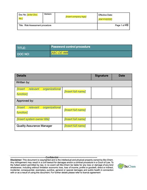 Risk Management Procedure Sop Document Template Bio Chem Shop