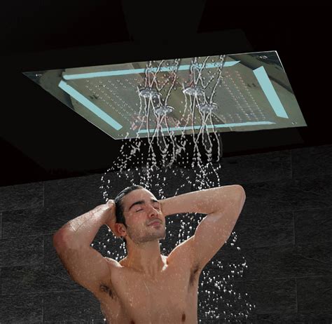 Luxury Led Embedded Ceiling Shower Head 4 Functions Waterfall Rainfall