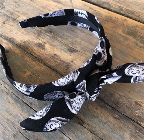Dark Skull Tie Headband Hairband Handmade Headband Etsy Handmade
