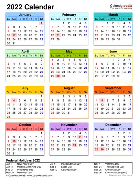 Yearly 2022 Printable Calendar Free Letter Templates