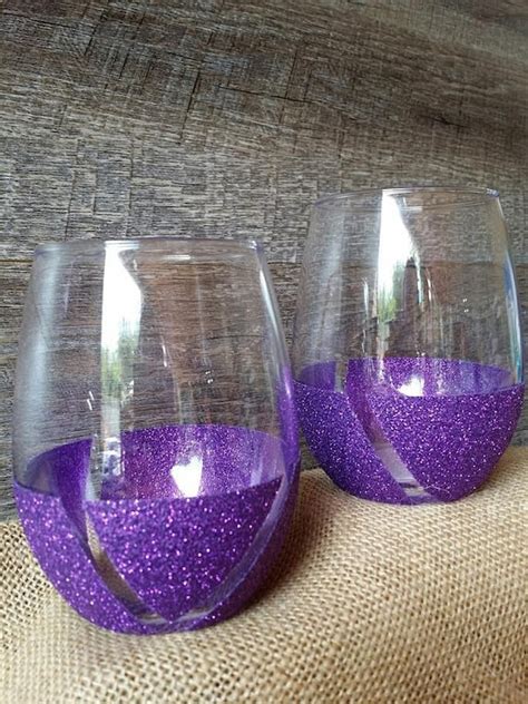 Glitter Wine Glass Purple Glitter Stemless Wine Monogrammed
