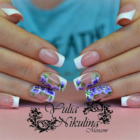 Blue Flowers Nail Art Flower Nail Art French Manicure With Flowers