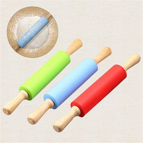 Solid Wood Handle Roller Silicone Rolling Pin New Roller Rolling Pin Cake Fondant Paste Stick