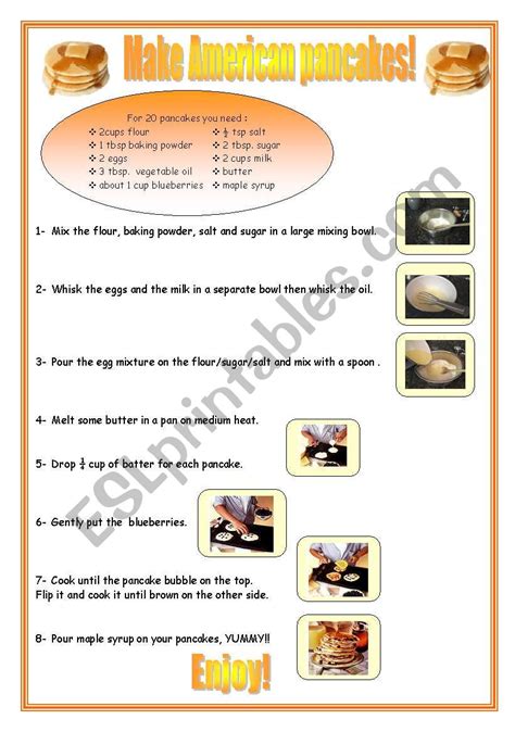 American Pancakes Recipe Esl Worksheet By Marshmallow F