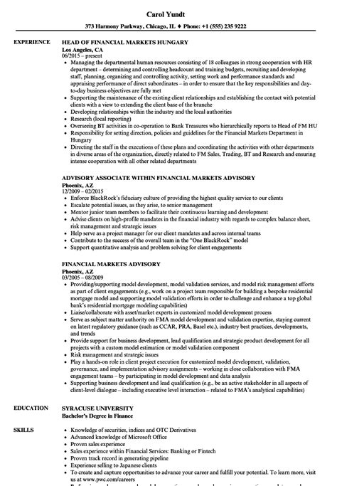 Financial Markets Resume Samples | Velvet Jobs