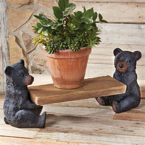 Black bear family cub keyholder rack hook. Black Bear Flower Bench