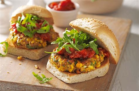 Sweetcorn And Chickpea Burgers With Smoky Tomato Sauce Tesco Real