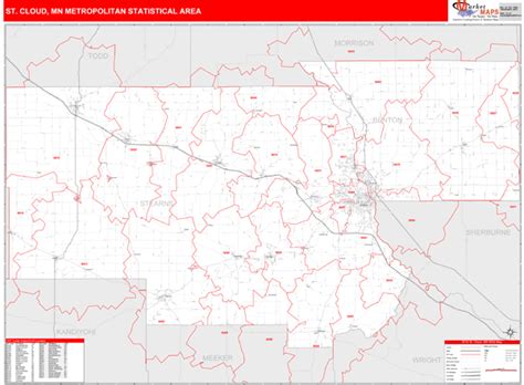 St Cloud Mn Metro Area Zip Code Wall Map Red Line Style By Marketmaps