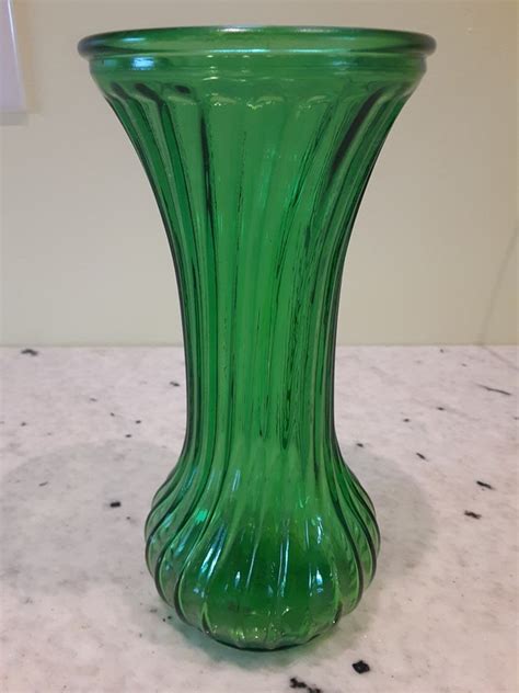 Green Hoosier Glass Vase Spiral Design Etsy