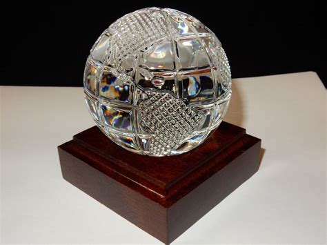 Waterford Clear Crystal World Globe Desktop Paperweight W Wood Base Clear Crystal World