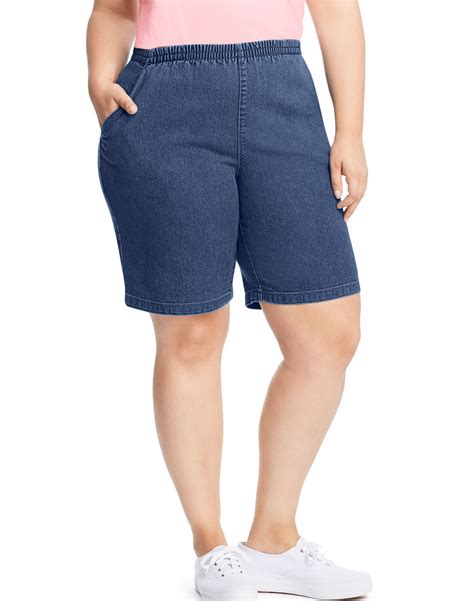 Just My Size Womens Stretch Denim 2 Pocket Pull On Shorts 1x Indigo