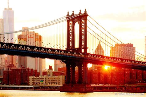 Framed Photo Print Of Manhattan Bridge New York City Skyline Sunset