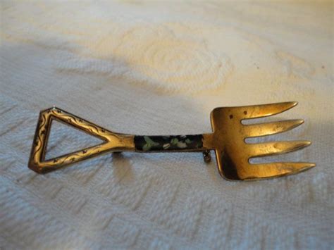 Enameled Fork Brass Brooch Pin Vintage Ladies By Tammysfindings Antique