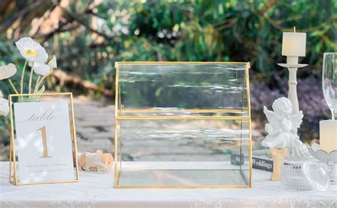 Ncyp Glass Card Box For Wedding Vintage Curved Lid Gold