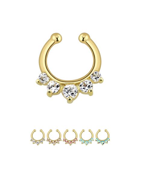 Fake Septum Clicker Hanger Clip On Non Piercing Nose Ring Hoop Cz