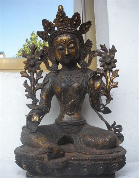 Bi002544 19 Tibet Buddhism Folk Copper Bronze Gild Green Tara Buddha Kwan Yin Statue Statue Tara