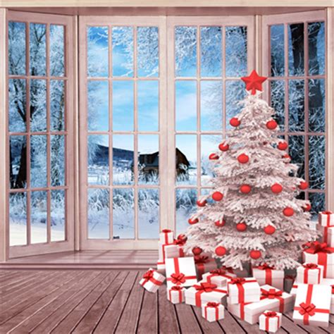 Window Christmas Photography Backdrops Printed Xmas Tree