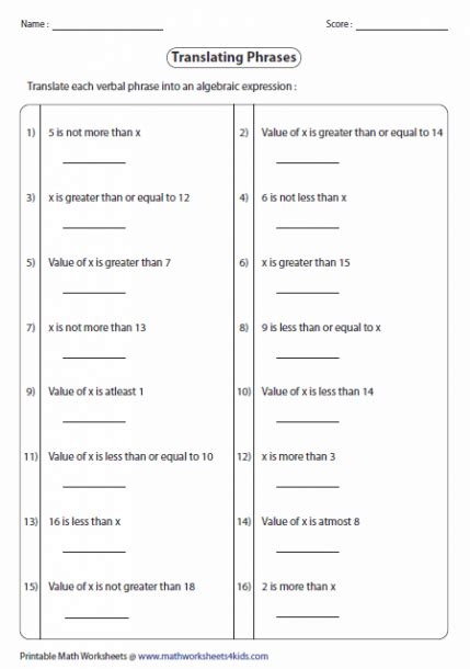 Inequalities Worksheets With Answer Key