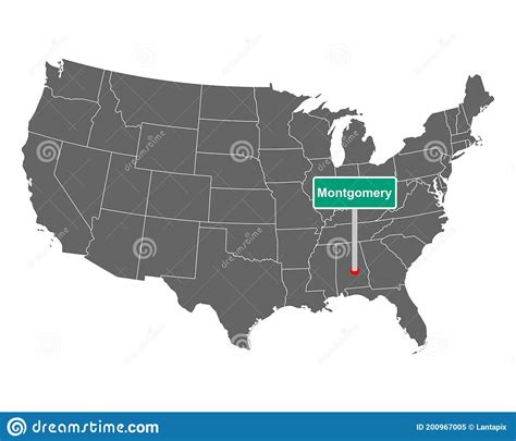 Montgomery City Limit Sign And Map Of Usa Stock Vector Illustration