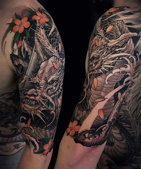 2017 japanese style tattoo flash koi dragon skull hannya gril painting book. Dragon half sleeve from the up coming tutorial at @inkworkshops . @chronicink #wearproud #wo ...