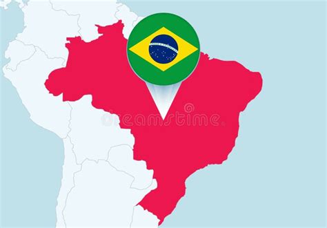 America With Selected Brazil Map And Brazil Flag Icon Stock Vector