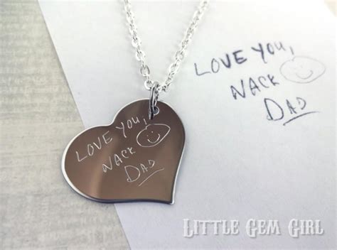 Engraved Custom Handwriting Necklace Personalized With Your Loved Ones Own Writing 1 Inch