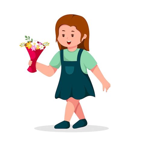 Menina Segurando Ilustração De Personagem De Flor Vetor Premium