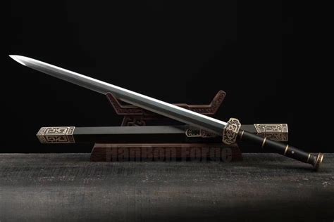 Chinese Han Jian Sword Damascus Folded Steel Ebony Sheath Traditional