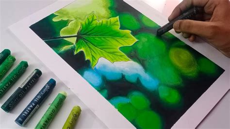 Leaf Oil Pastel Drawing How To Draw Leaf With Oil Pastel Colors Step