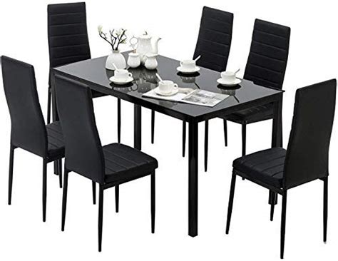 Mecor 7 Piece Glass Kitchen Dining Table Set Glass Top Table With 6 Faux Leather Chairs
