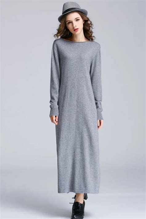 New Winter Round Neck Cashmere Sweater Dress Ms Longer Section