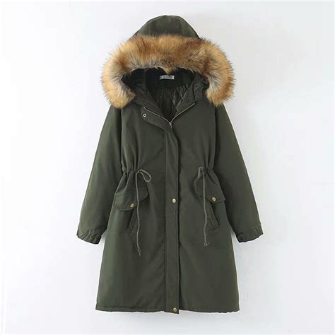 Women Cotton Padded Jacket Long Thick Warm Hooded Plus Size Drawstring