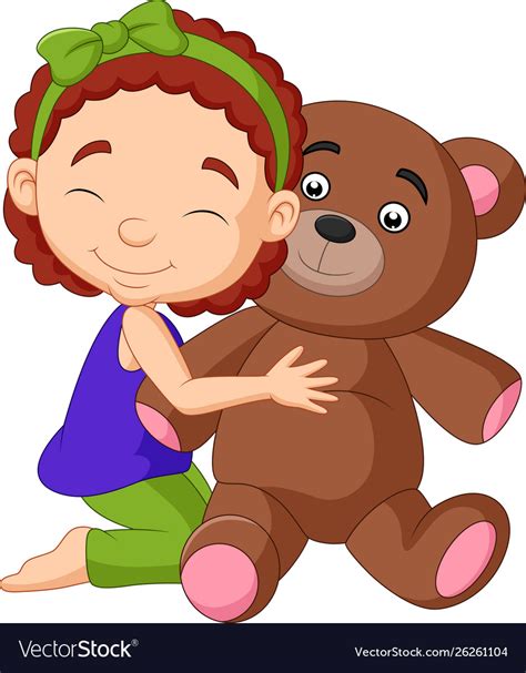 Cartoon Little Girl Hugging Teddy Bear Royalty Free Vector