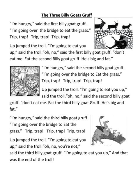 The Three Billy Goats Gruff Story Printable