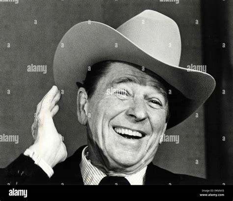 Us President Ronald Reagan With The Cowboy Hat Stock Photo Alamy