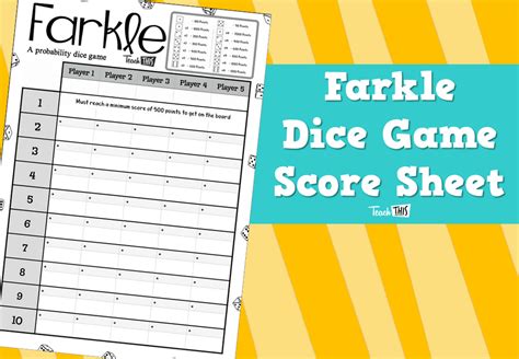 Farkle Dice Game Score Sheet Teacher Resources And Classroom Games