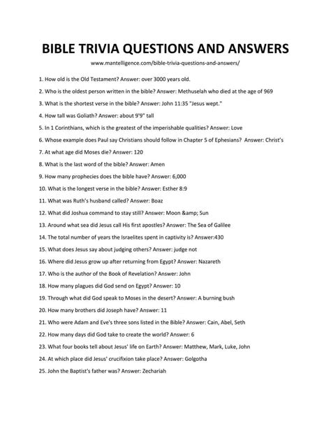 Take the bible trivia quiz challenge. 53 Best Bible Trivia Questions And Answers - Learn new facts.