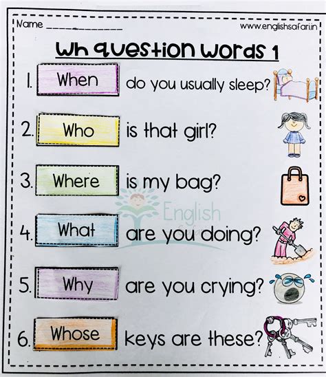 Wh Words Worksheets For Kids
