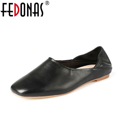 Fedonas Genuine Leather Flat Shoes Woman Hand Sewn Leather Loafers