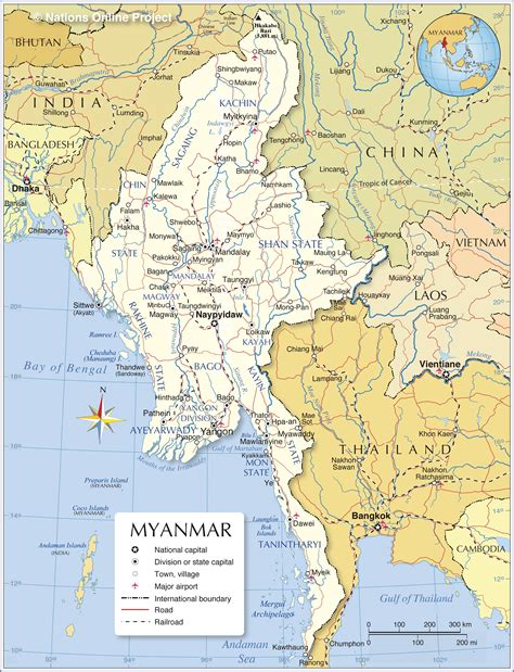 Physical Map Of Myanmar Ezilon Maps A