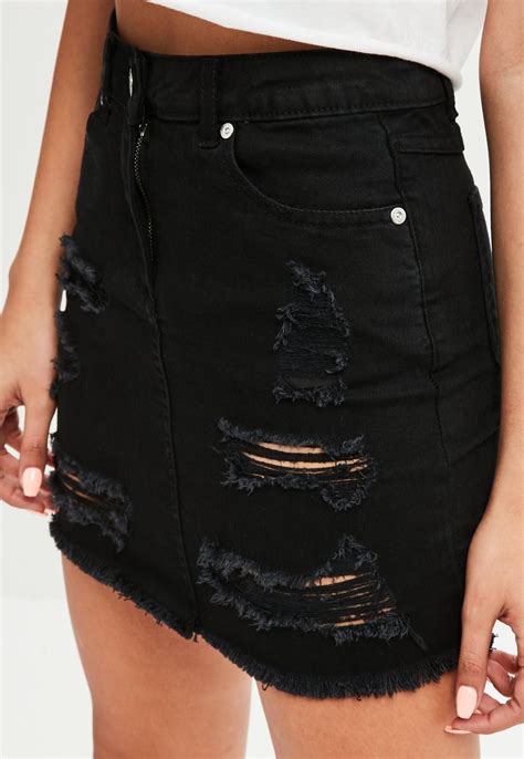 Black Distressed Denim Skirt Missguided Clothes Distressed Denim