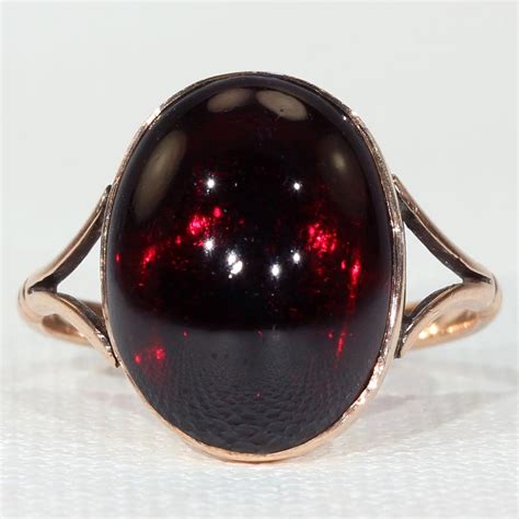 Antique Early Victorian Cabochon Garnet Ring Victoria Sterling Ruby