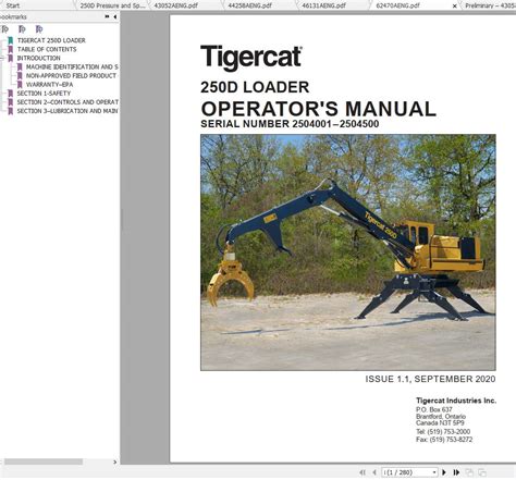 Tigercat Loader 250D 2502101 2504500 Operator S Service Manual