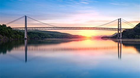 Bear Mountain Bridge Across The Hudson River At Sunrise New York State